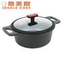 IDEALE CHEF STARRY DIE-CAST MARBLING NON-STICK 24X10CM/4.0L CASSEROLE W/SILICON GLASS LID (BLACK)