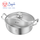 BUFFALO PRO COOK SUS304 NO WELDING DIVIDER HOTPOT WITH GLASS LID (30X9.5CM/5.0L)