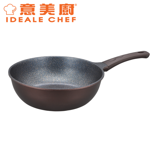 意美廚韓國製PLUS鋼化鑄鋁大理石紋易潔28X8.0CM單柄深煎鍋- 棕色