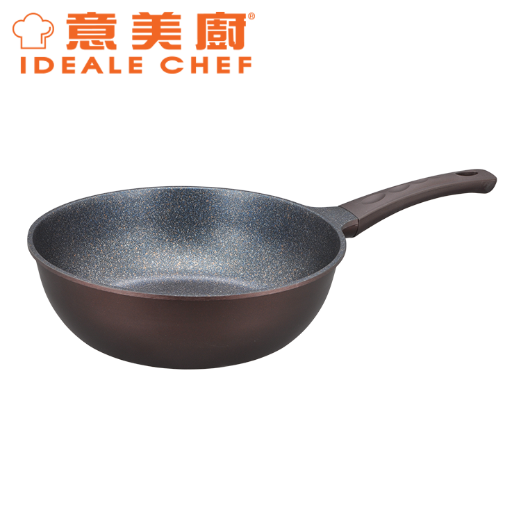 意美廚韓國製PLUS鋼化鑄鋁大理石紋易潔28X8.0CM單柄深煎鍋- 棕色