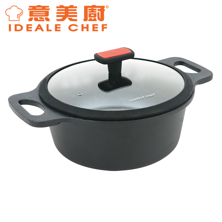 IDEALE CHEF STARRY DIE-CAST MARBLING NON-STICK 24X10CM/4.0L CASSEROLE W/SILICON GLASS LID (BLACK)