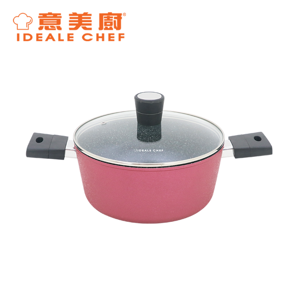 IDEALE CHEF FORGED ALUM NON-STICK ROUGHT EFFECT 24X10.6CM CASSEROLE W/LID (ICE RED)