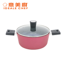 IDEALE CHEF FORGED ALUM NON-STICK ROUGH EFFECT 26X11.5CM CASSEROLE W/LID (ICE RED)