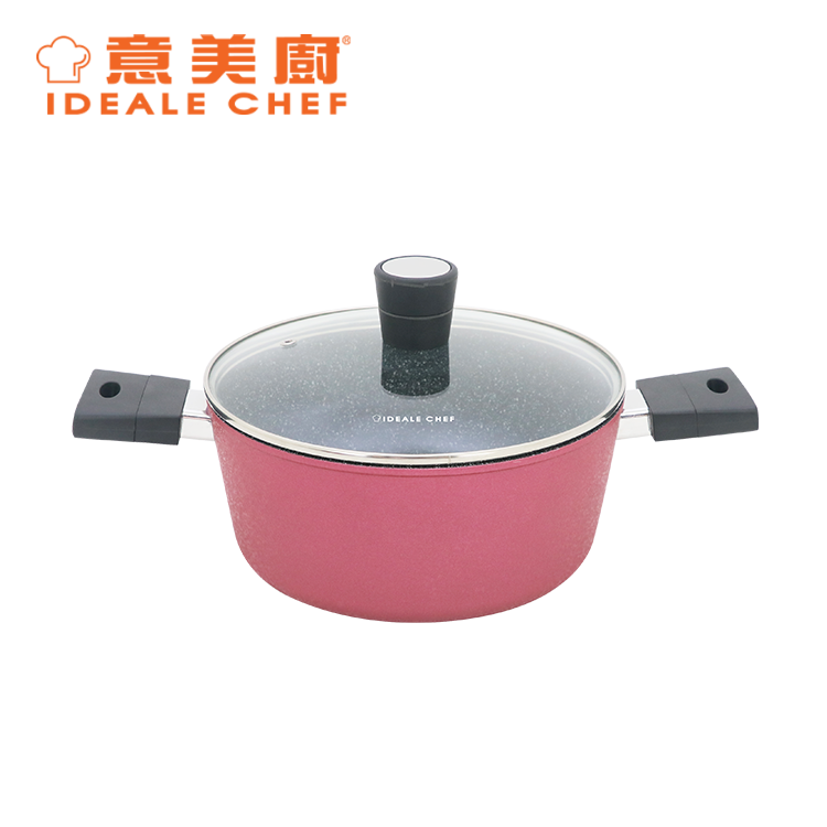 IDEALE CHEF FORGED ALUM NON-STICK ROUGH EFFECT 28X12.5CM CASSEROLE W/LID (ICE RED)