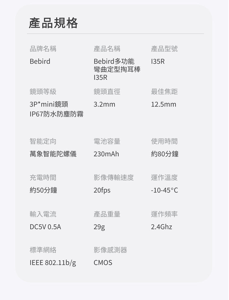 Bebird EarSight Plus I35R多功能彎曲定型掏耳棒