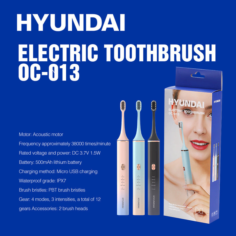 HYUNDAI Electric toothbrush OC-013 [Pink/Black] IPX7 PBT Brush Bristles Acoustic Motor
