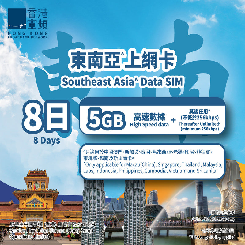 Southeast Asia 8-Day Data SIM Card