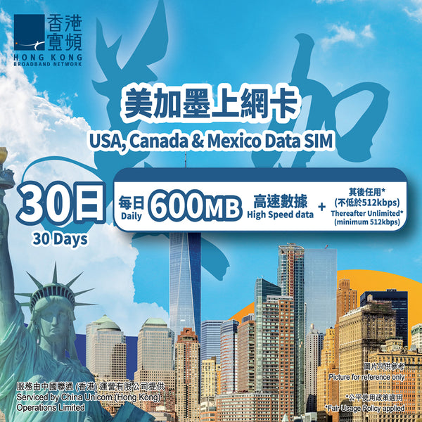 USA, Canada, Mexico 30-Day Data SIM Card